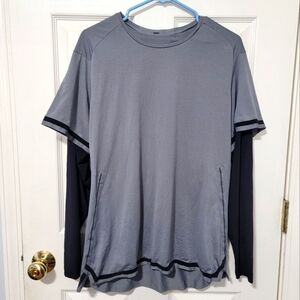 Lululemon Fast Free Long Sleeve Shirt Bold Lines- Size Medium Asphalt Grey Black